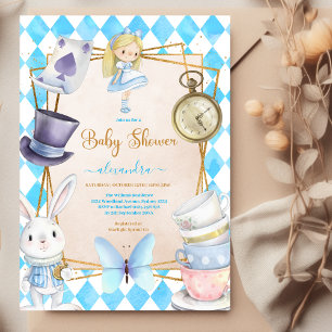 Invitation Livre d'histoire Alice au Baby shower Wonderland