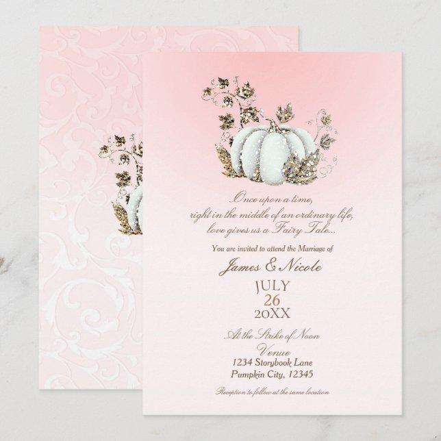 Invitation Livre d'histoire Citrouille rose et blanc Mariage  (Devant / Derrière)