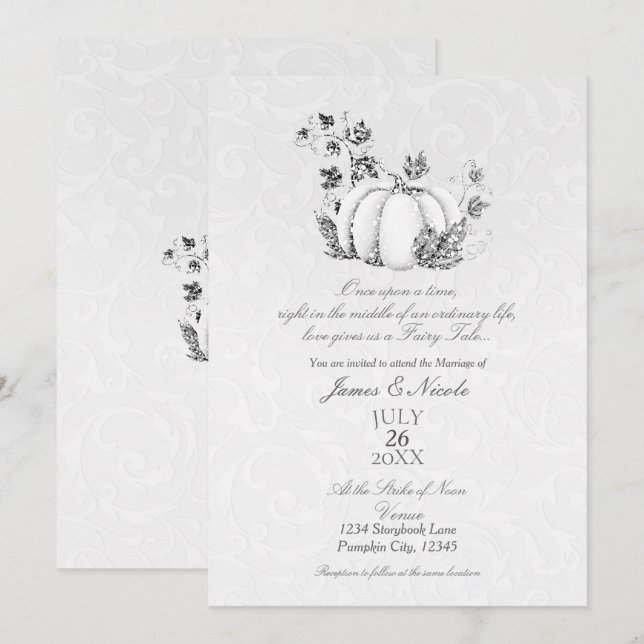 Invitation Livre d'histoire Silver White Citrouille Fairy Tal (Devant / Derrière)