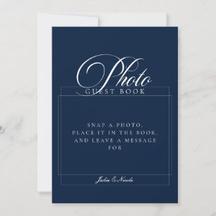 Invitation Livre d'or de mariage classique ivoire bleu signe