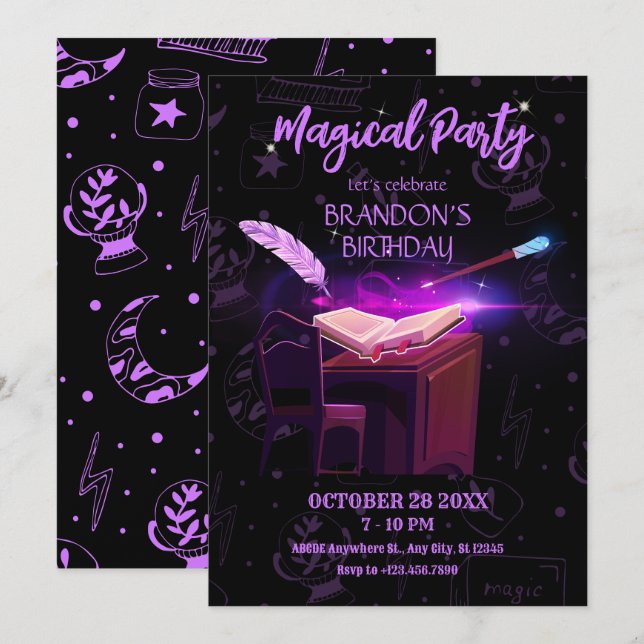 Invitation Livre magique sorcière  (Devant / Derrière)