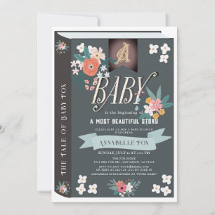 Invitation Livre noir Floral Girl Baby shower