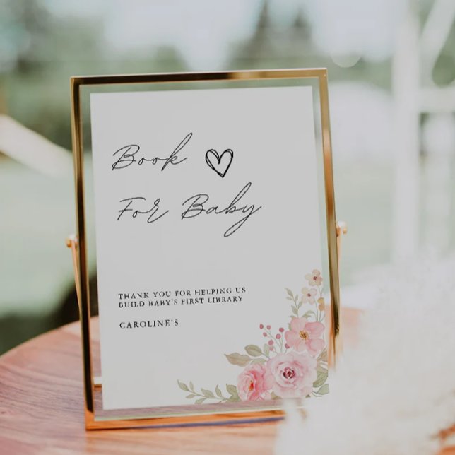 Invitation Livre rose pour bébé signe, Baby shower (Rose Book for Baby Sign, Baby Shower Invitation)