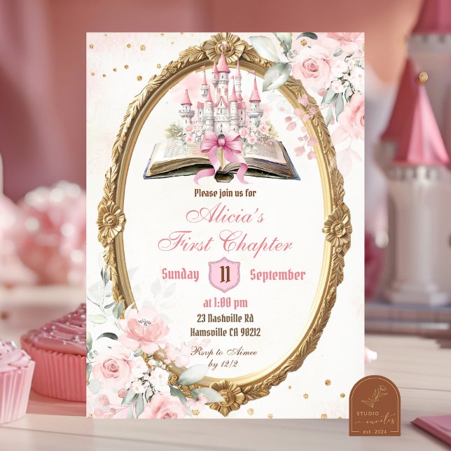 Invitation Livre rose vif Princesse 1er anniversaire (Créateur téléchargé)