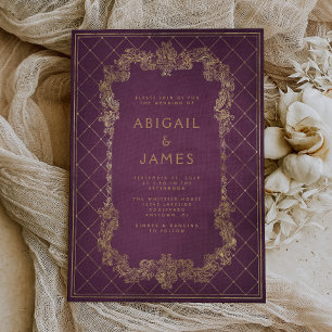 Invitation Livre vintage Violet Red Gold Mariage