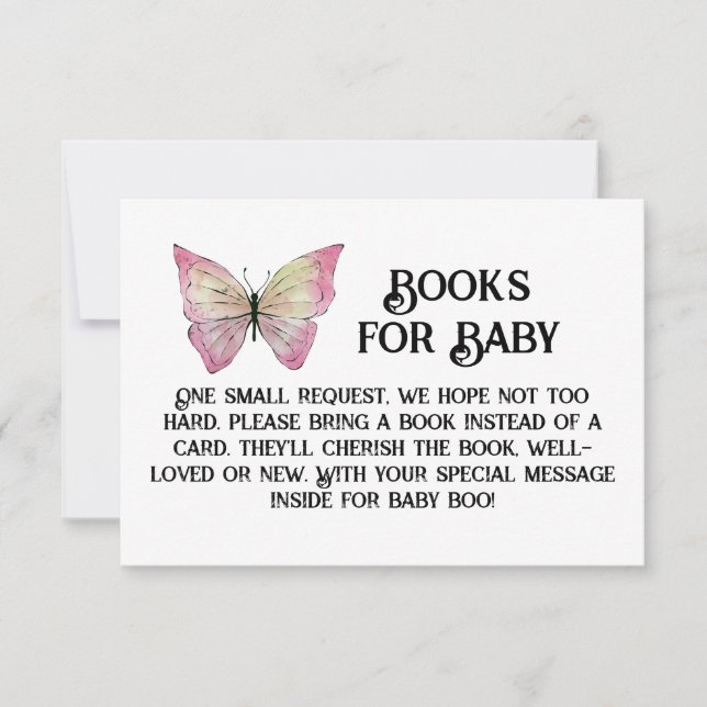 Invitation Livres à papillons ROSE pour bébé aquarelle (Devant)