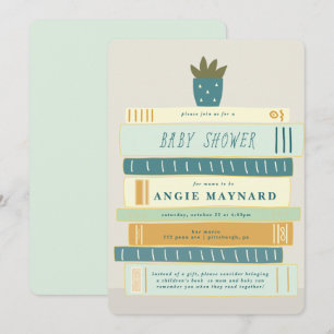 Invitation Livres en bleu et ivoire pour Baby shower bébé
