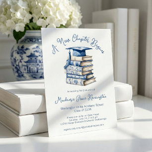 Invitation Livres en Toile Bleu et Blanc Nouveau Chapitre Dip
