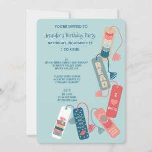 Invitation Livres et lecture Thème Anniversaire