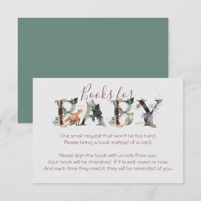 Invitation Livres forestiers de Woodland pour le Baby shower (Devant / Derrière)