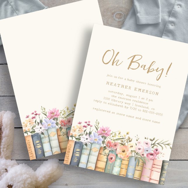 Invitation Livres Oh Bébé (Floral Books Oh Baby Bridal Shower Invitation by Painted Paperie
)