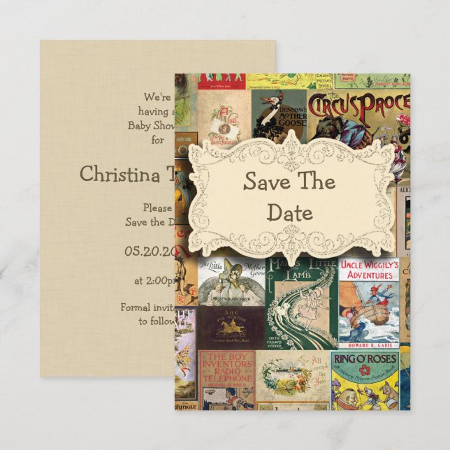 Invitation Livres vintages Apportent Un Baby shower De Livre (Devant / Derrière)