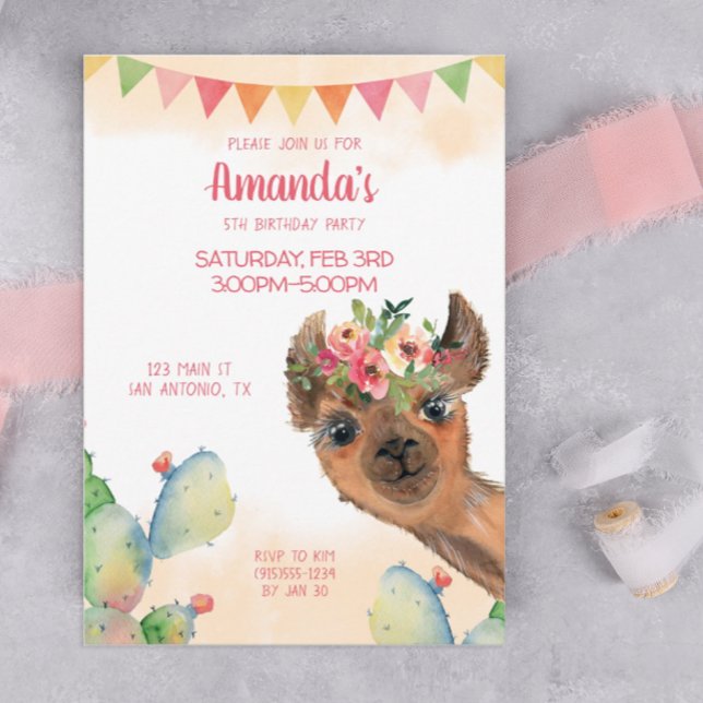 Invitation Llama Boho  (A boho llama birthday party invitation)