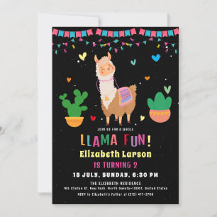 Invitation Llama Colorful Anniversaire de enfant Party
