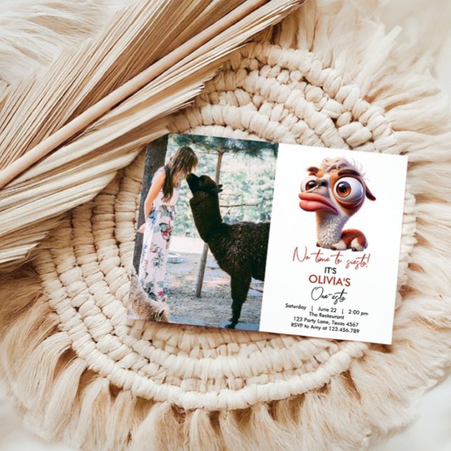 Invitation Llama Fiesta Funny Caricature 1er anniversaire (Créateur téléchargé)