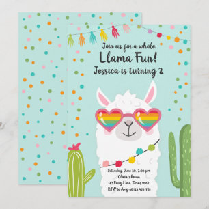 Invitation Llama Fiesta Lunettes de soleil Coeur Anniversaire