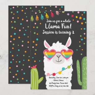 Invitation Llama Fiesta Lunettes de soleil Coeur Anniversaire