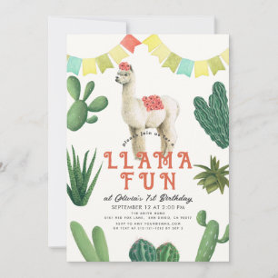 Invitation Llama Fun Alpaca Cactus 1er anniversaire