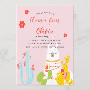 Invitation Llama Fun Anniversaire Rose