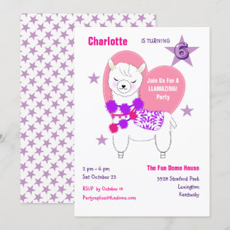 Invitation Llama Llamazing Girls mignonne fête d'anniversaire