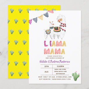 Invitation Llama Mama Baby shower Fiesta Cactus Cute Girls