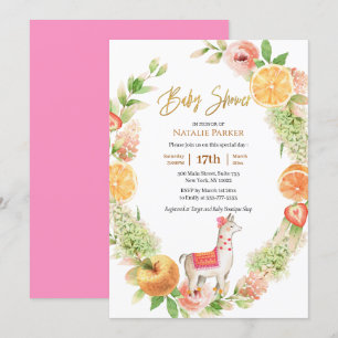 Invitation Llama Mama Citrus Baby shower de verdure fleurie