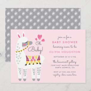 Invitation Llama rose Whimsical Oh Baby Girl Douche