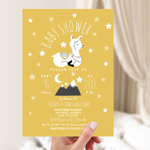 Invitation Llama Stars Baby shower jaune neutre