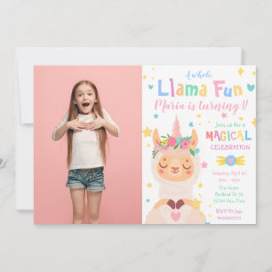 Invitation Llama Unicorn Photo Anniversaire de enfant magique