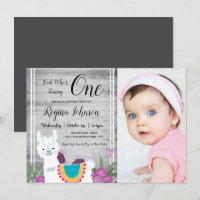 Llama Wooden One Photo Premier anniversaire Fille 