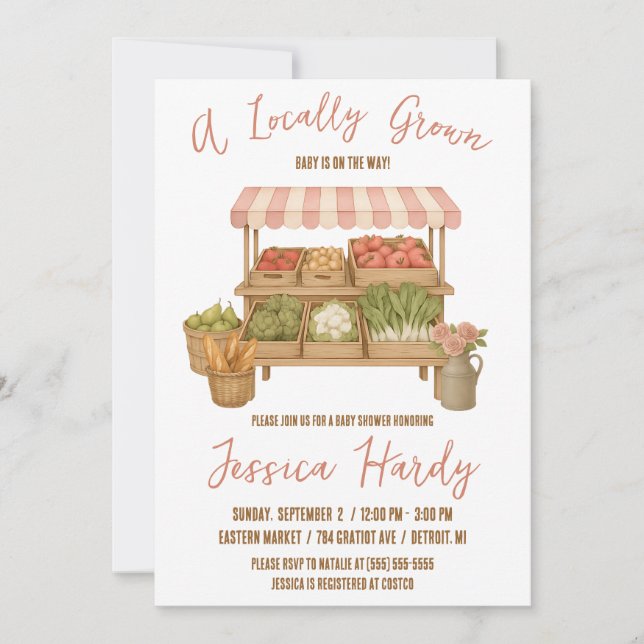 Invitation Locally Grown, Farmer's Market Baby Shower (Devant)