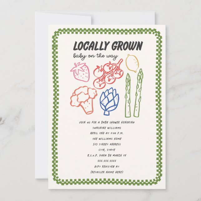 Invitation Locally Grown Farmer's Market Neutral Baby Shower (Devant)