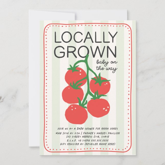 Invitation Locally Grown Market Tomato Neutral Baby Shower (Devant)