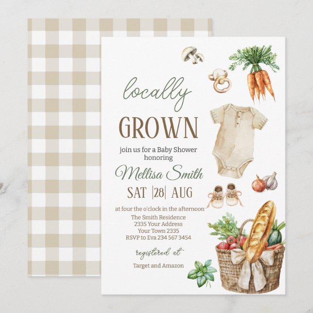 Invitation Locally Grown Veggies Farmers Market Baby Shower (Devant / Derrière)