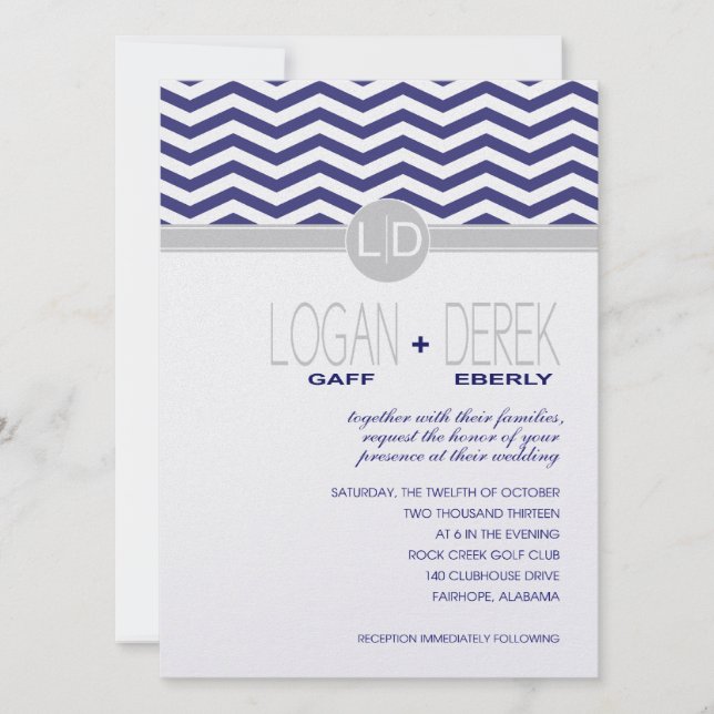 Invitation Logan Chevron | gris marine ICE MÉTALLISÉ (Devant)