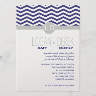 Invitation Logan Chevron gris marine ICE MÉTALLISÉ PAPER