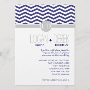 Invitation Logan Chevron   papier LIN EN gris marine