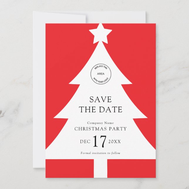 Invitation Logo Christmas Tree Party Red Enregistrer la date (Devant)