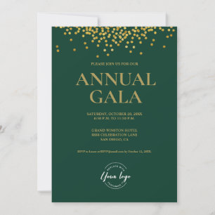 Invitation Logo de confetti en or vert personnalisé Gala entr