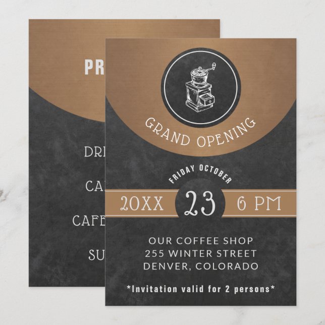 Invitation Logo de la maison de café Grand ouverture Cuivre e (Devant / Derrière)