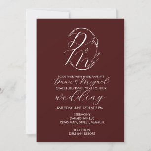 Invitation Logo de mariage floral élégant et délicat bordeaux