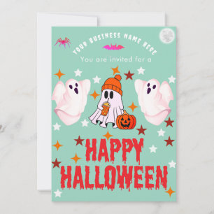 Invitation Logo de nom d'entreprise et joli fantôme Halloween