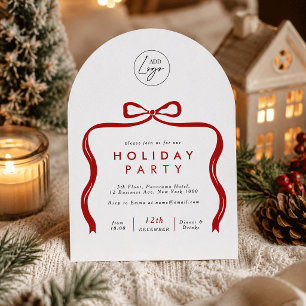 Invitation Logo d'entreprise Arc de ruban rouge Noël Fête du