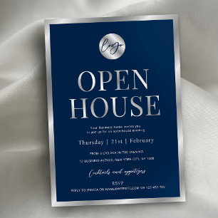 Invitation Logo d'entreprise moderne Marine & Silver Open Hou