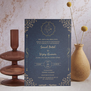 Invitation Logo d'or du Mariage royal indien hindou Ganesha