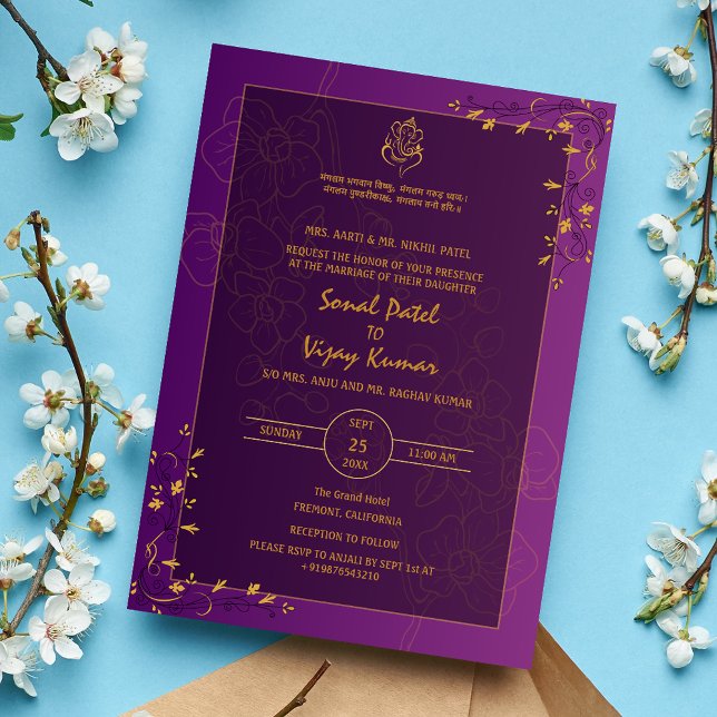 Invitation Logo du Mariage indien Golden Elements Ganesha (Créateur téléchargé)