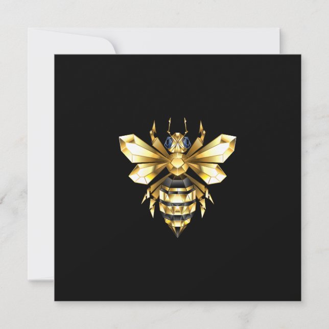 Invitation Logo Faux Gold Foil Bee Polygonal sur Noir (Devant)