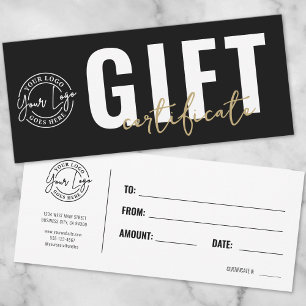 Invitation Logo Moderne Certificat Cadeau Entreprise Or Noir