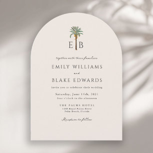 Invitation Logo Palmier Élégant Arche Monogramme Mariage Trop