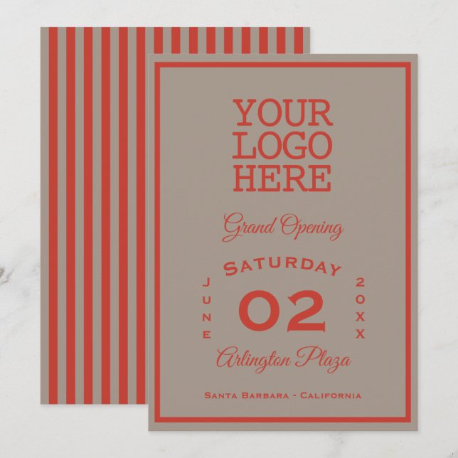 Invitation Logo Stone Grey Habanero Red Business Ouverture (Devant / Derrière)
